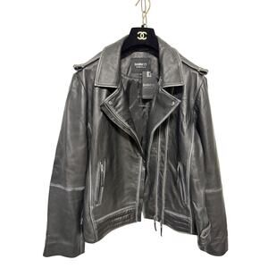 Barneys Originals Leather Jacket Womens 20 Black Biker Moto Asymmetrical Zip